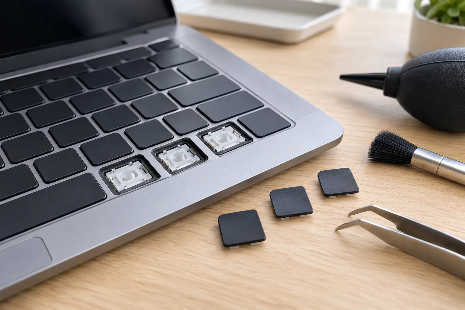 Diagnostic scene illustrating MacBook keyboard keys not working guidance